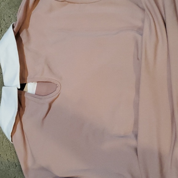 FAITH & JOY Women’s Dusty Pink Short Sleeve Top White Collar w/bling  S - Picture 5 of 6